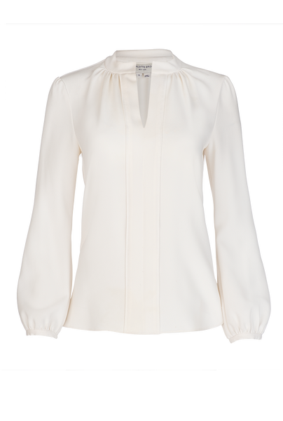 Long Sleeve Gathered Blouse - Ivory Crepe