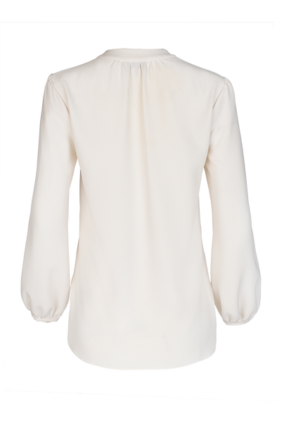 Long Sleeve Gathered Blouse - Ivory Crepe