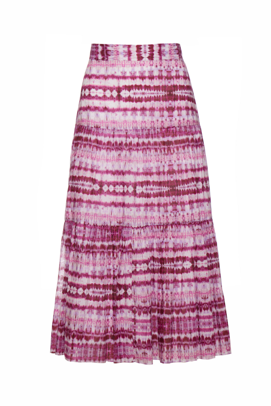 Tiered Midi Skirt - Pink Tie Dye