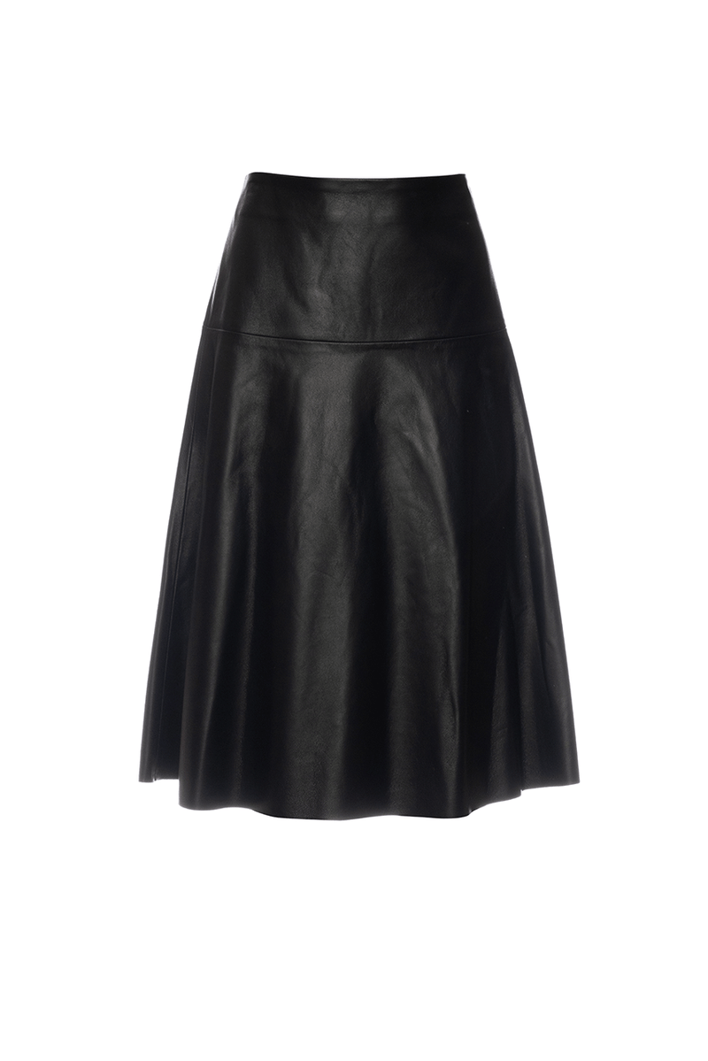 Leather Fit and Flare Skirt - Black