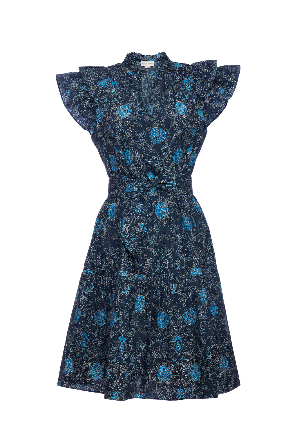 Ibiza Dress Navy Floral Batik Poplin