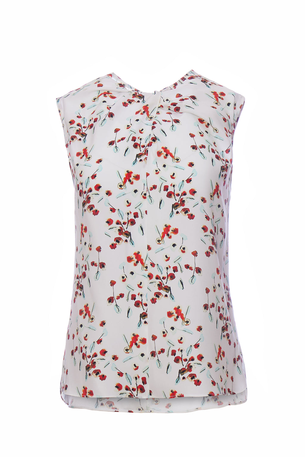 Sleeveless Ginger Blouse - Red Watercolor Floral