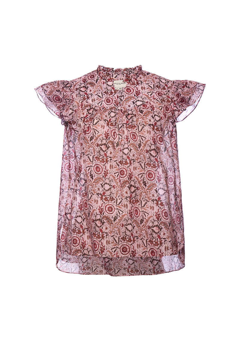 Dragonfly Blouse Pink Batik Sand Washed Silk