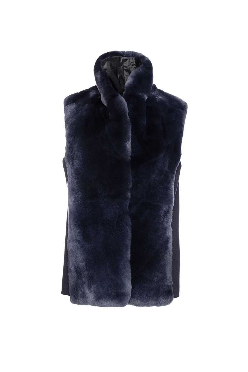 Fur Panel Vest - Navy