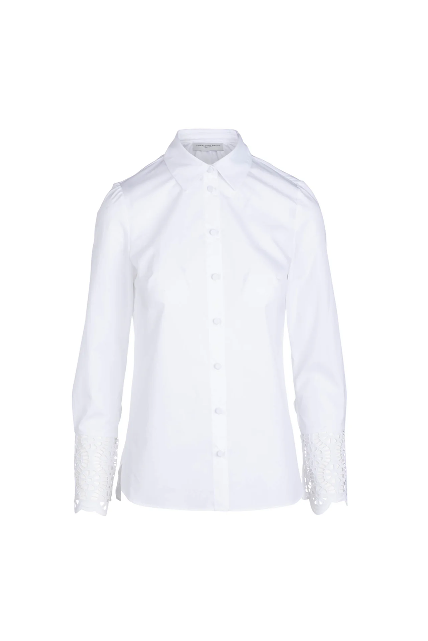 Lace Button Down - White