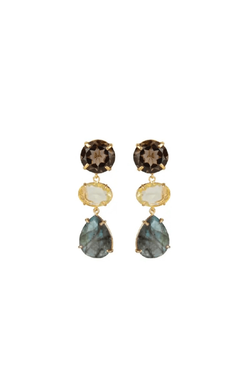 3 Tier Earrings - Smoky Quartz, Lemon Quartz, & Pearl