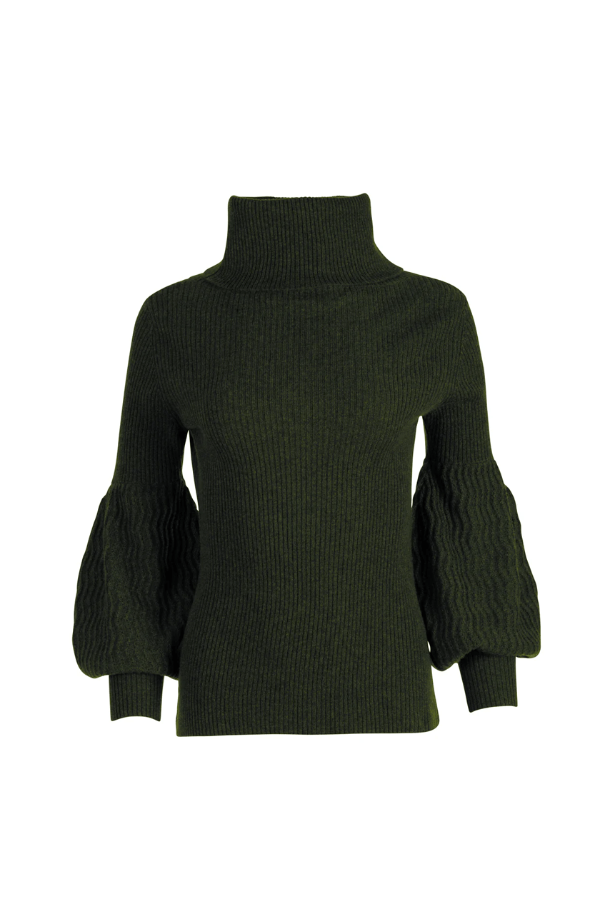 Bulb Sleeve Turtleneck - Olive