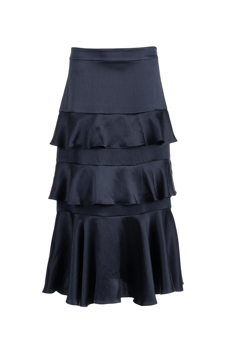 Cascade Ruffle Skirt - Navy Hammered