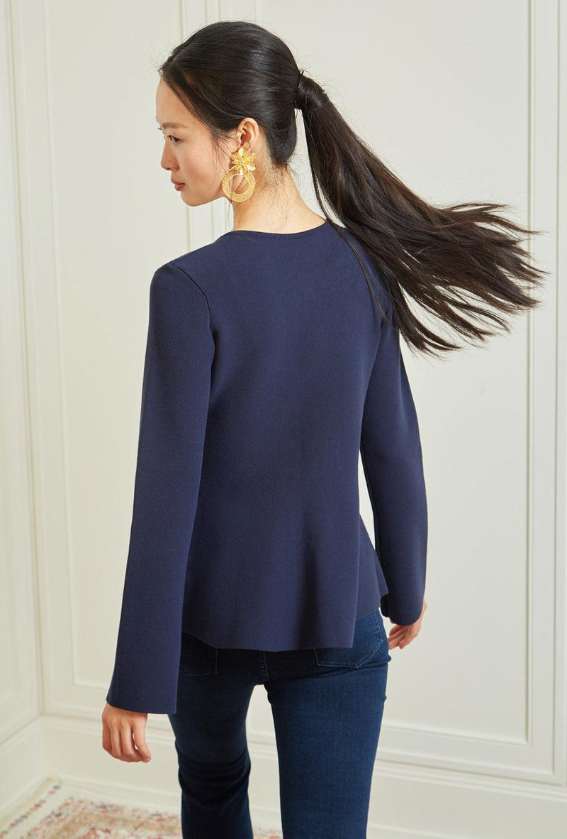 Flare Knit Blazer - Navy