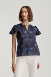 Fleur Sleeve Blouse Navy Floral Batik Voile