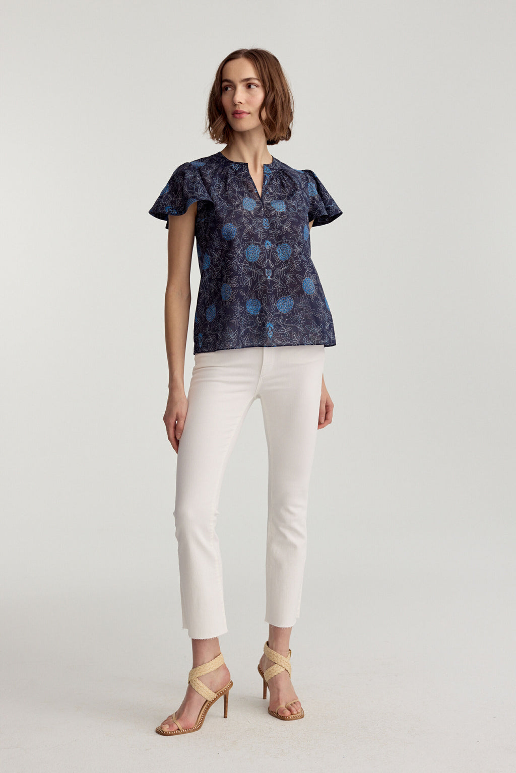 Fleur Sleeve Blouse Navy Floral Batik Voile