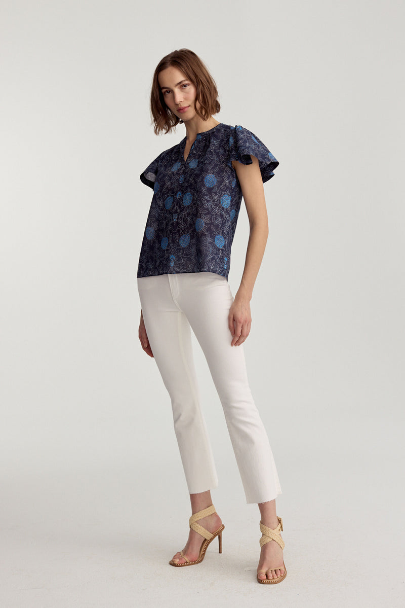 Fleur Sleeve Blouse Navy Floral Batik Voile