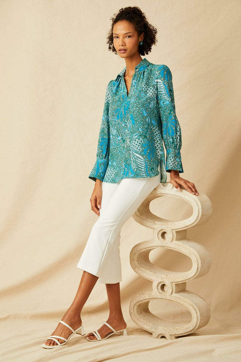 Laurel Blouse - Aqua Trellis