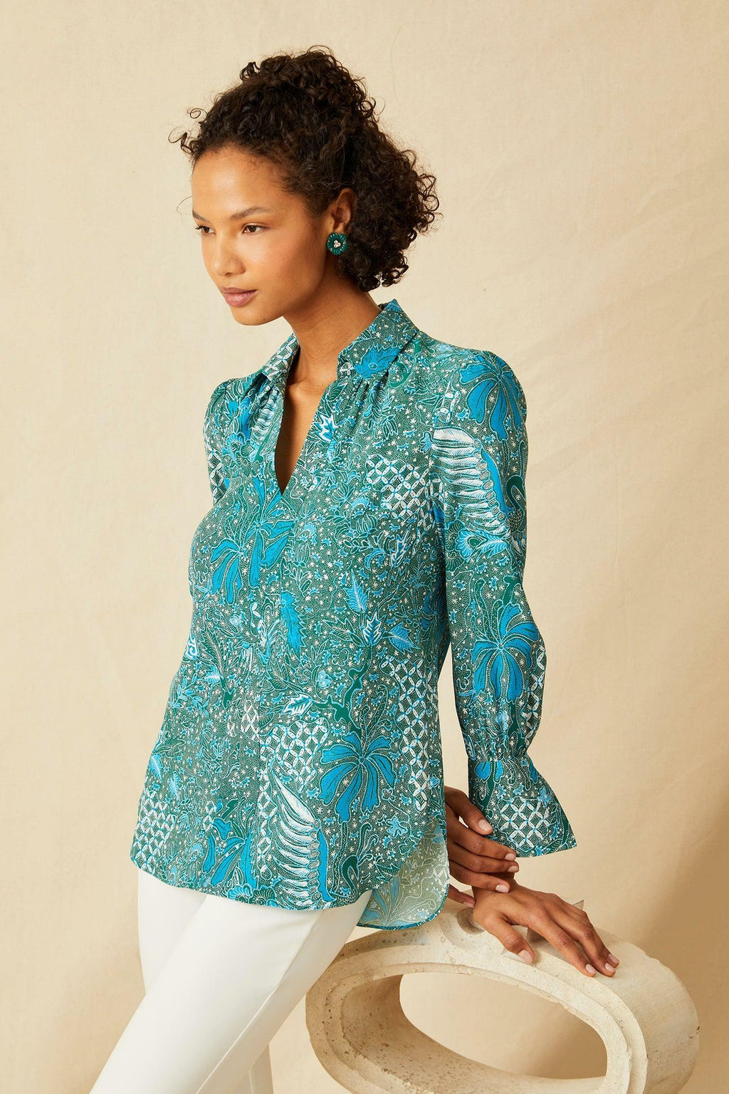 Laurel Blouse - Aqua Trellis