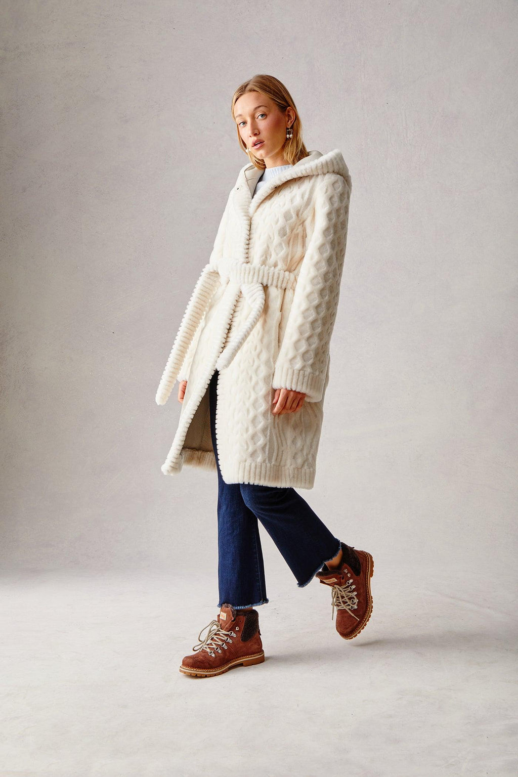 Grooved Shearling Coat - Ivory