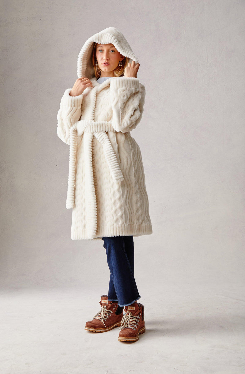 Grooved Shearling Coat - Ivory