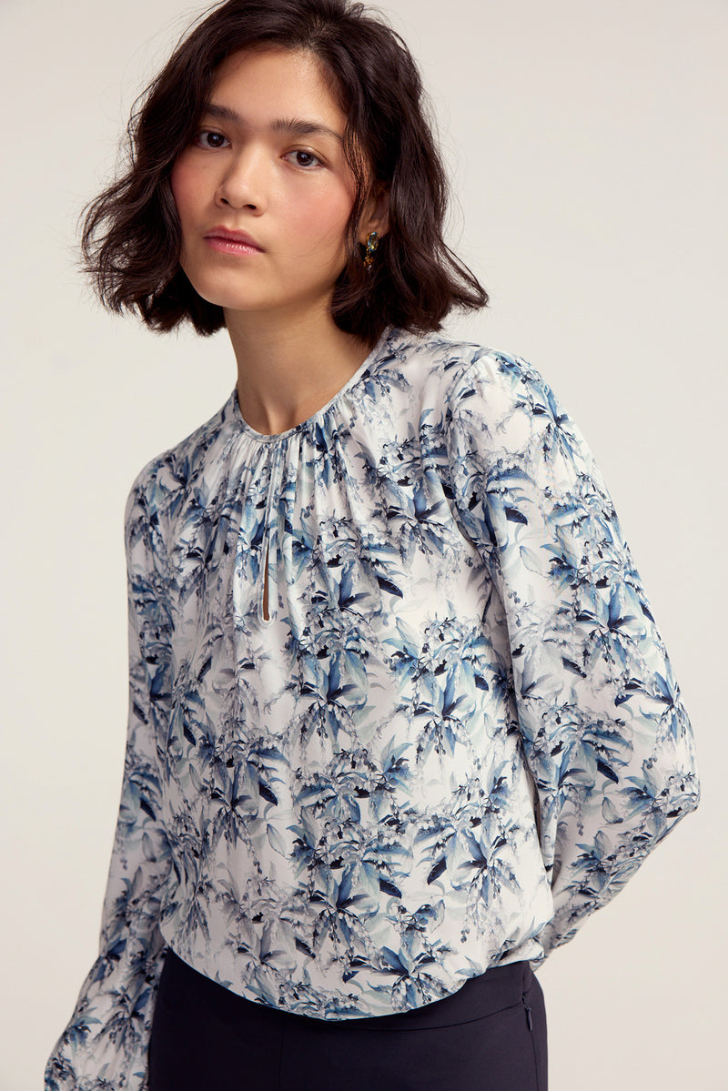 Keyhole Blouse - Blue Lily