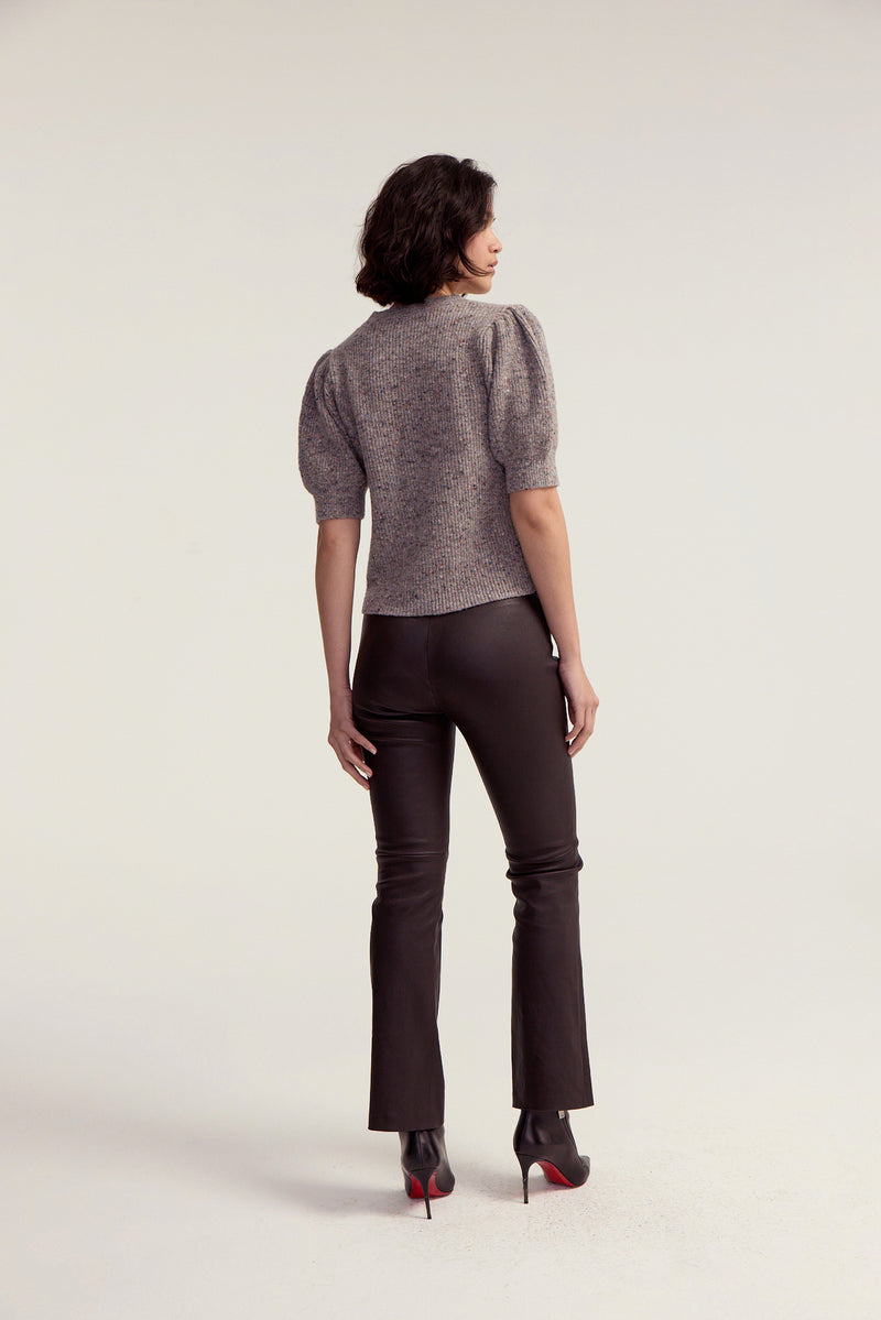 Full Length Leather Kick Flare Pant - Truffle