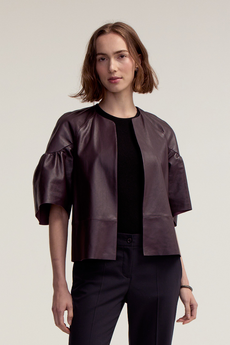 Leather Petal Jacket - Blackberry