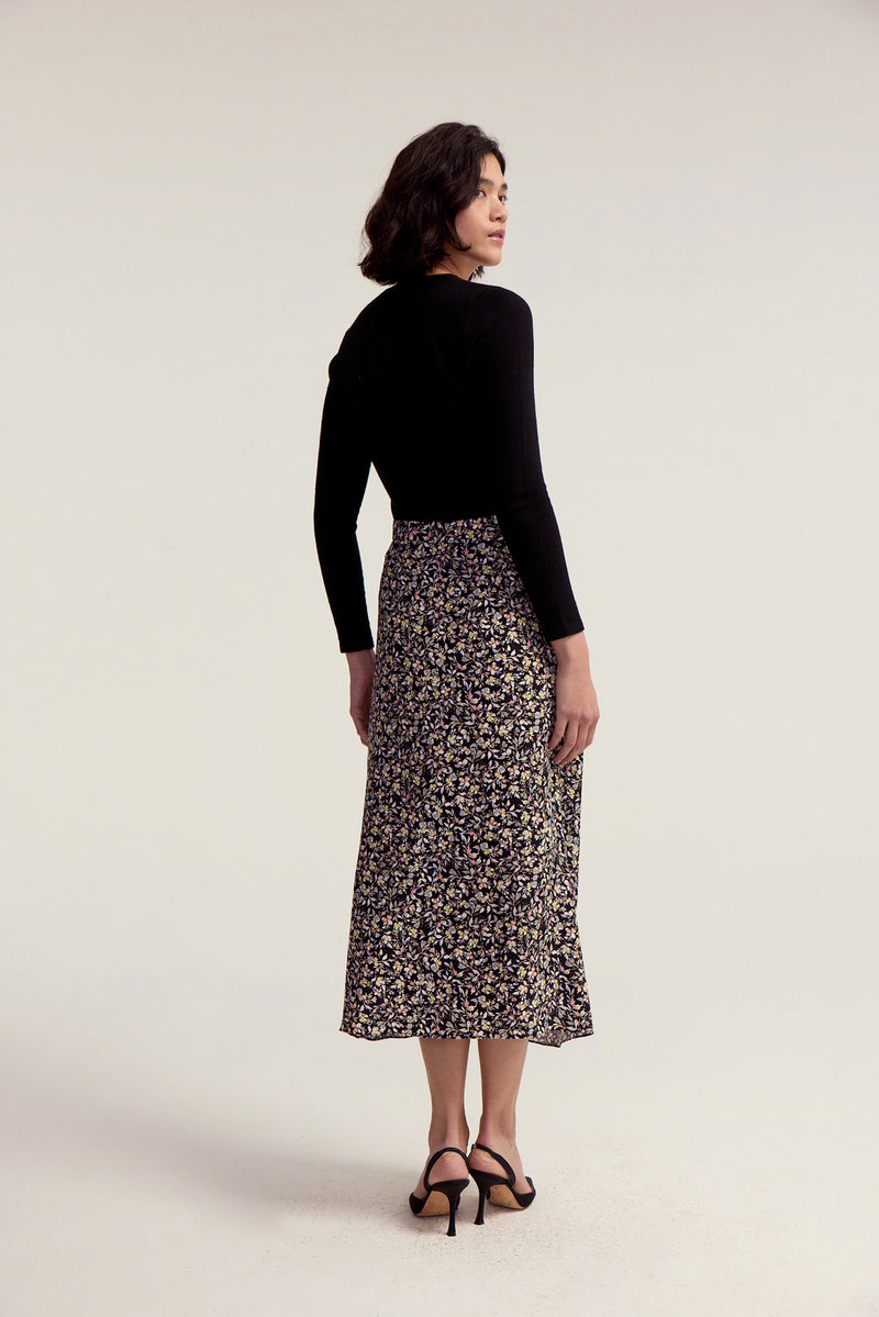 Serrana Skirt - Black Flores