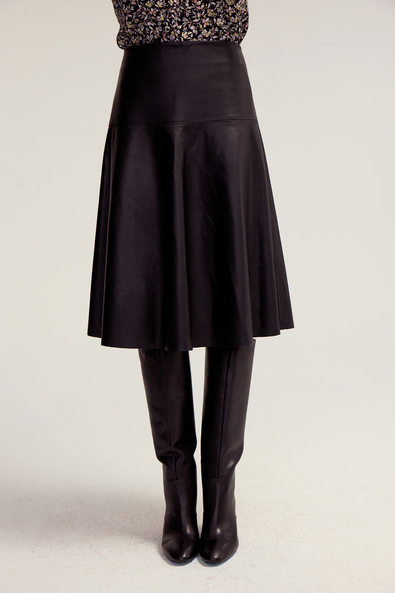 Leather Fit and Flare Skirt - Black