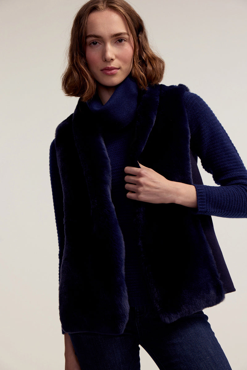 Fur Panel Vest - Navy