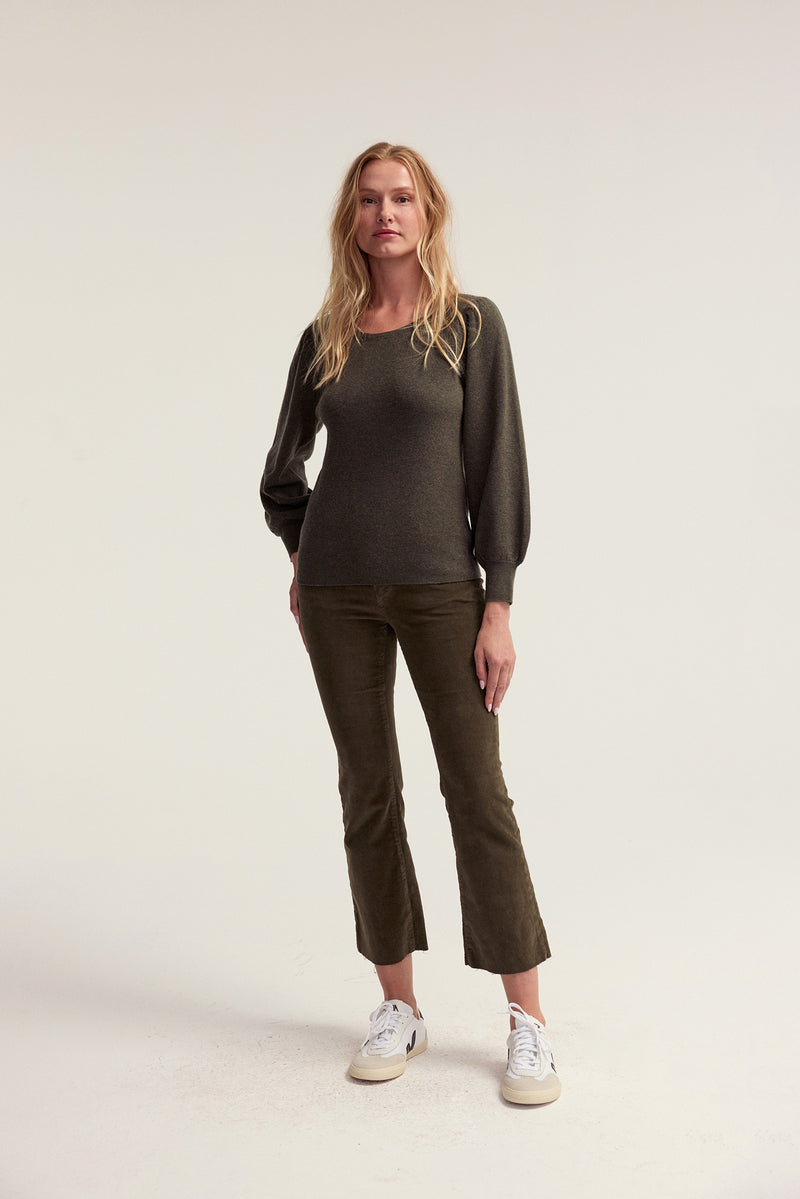 Ruched Long Sleeve Sweater - Olive