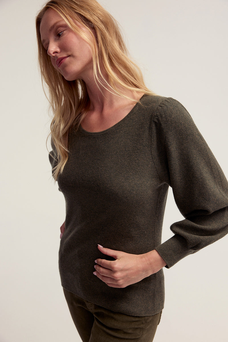 Ruched Long Sleeve Sweater - Olive