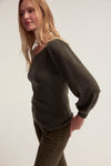 Ruched Long Sleeve Sweater - Olive