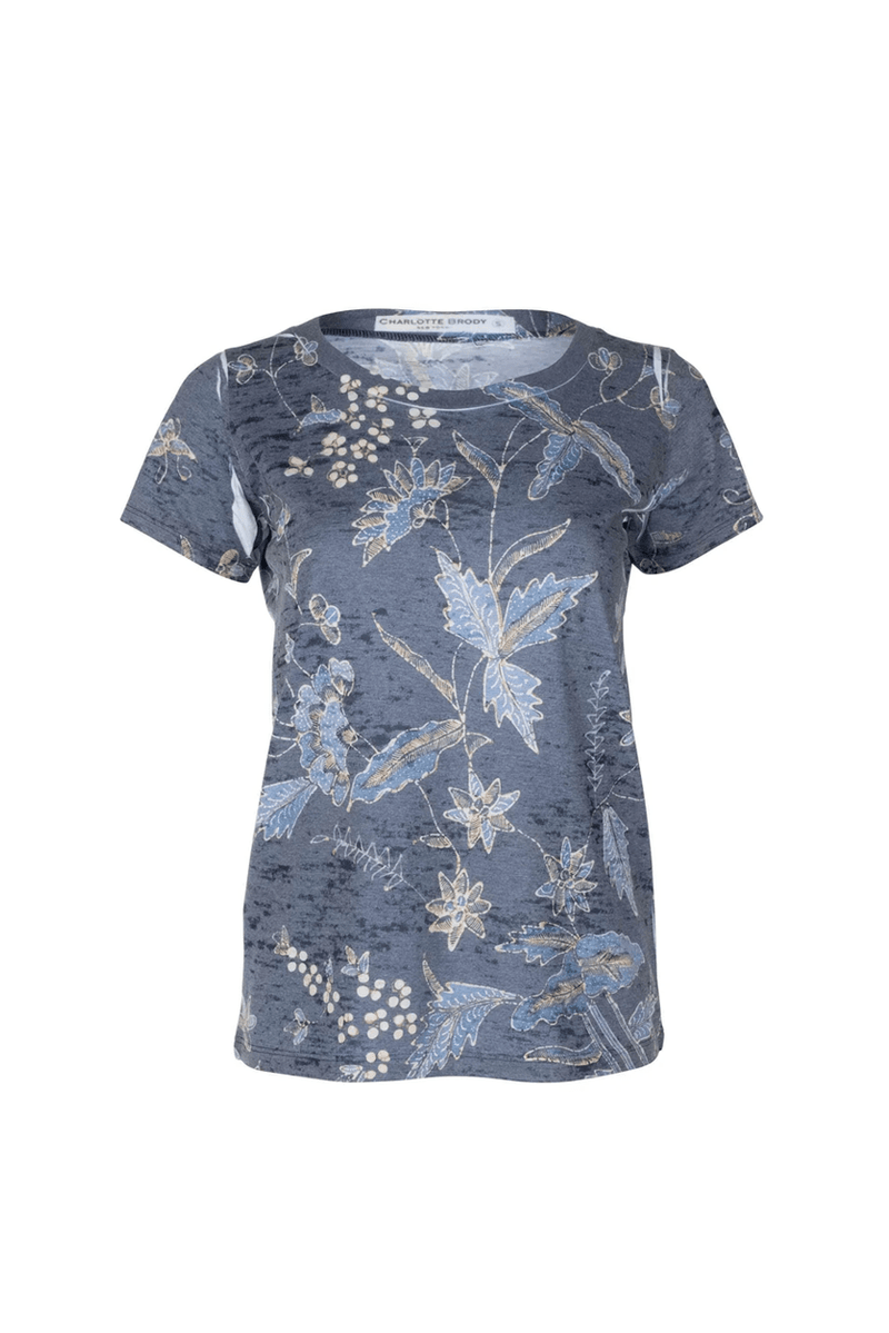 Burnout Tee - Navy Jasmine Batik