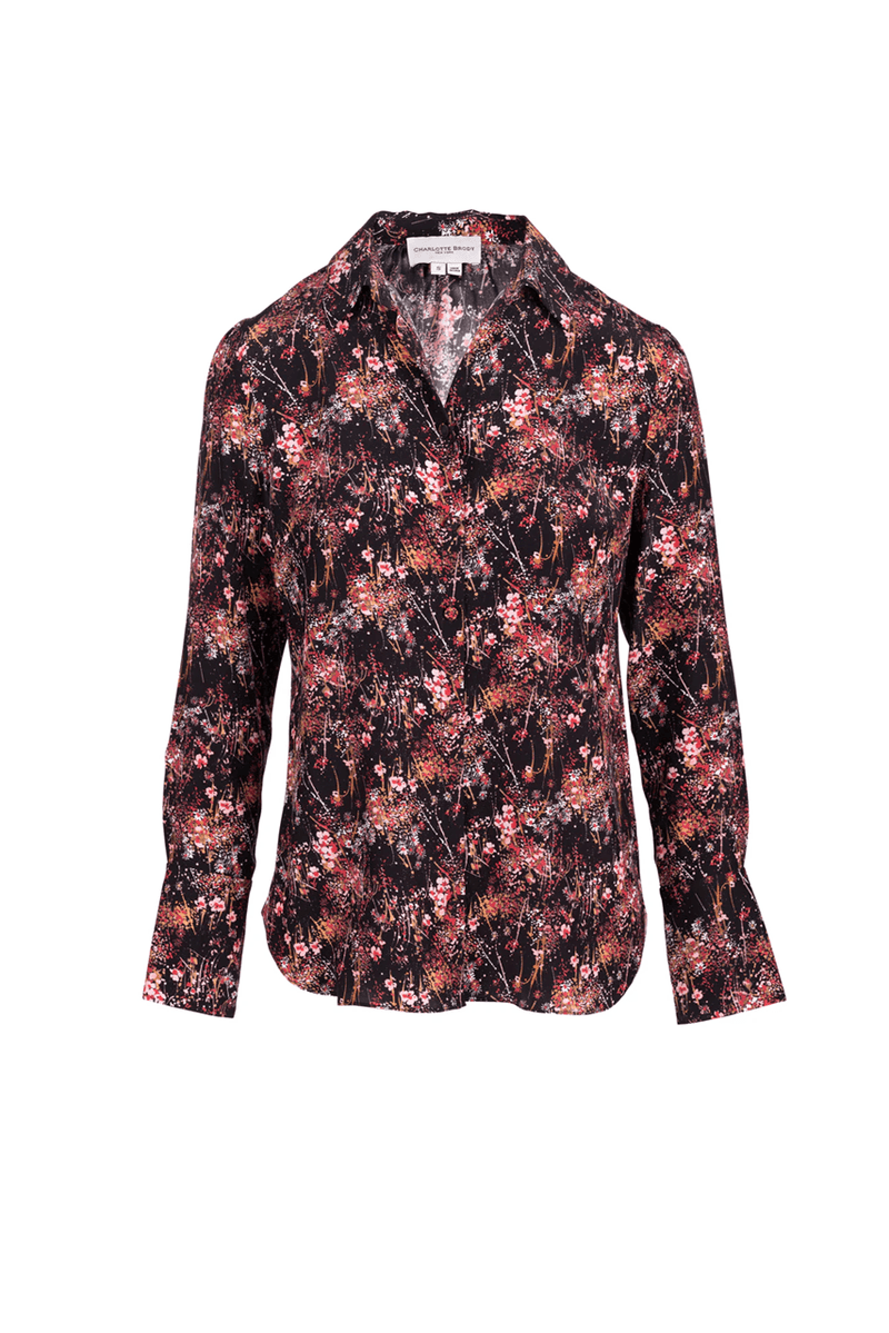 Silk Button Down - Rose Bursting Blooms