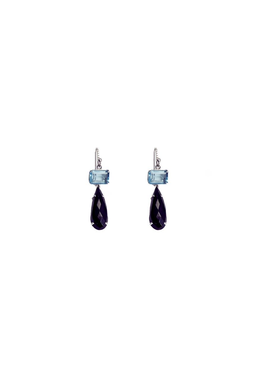 Blue Quartz and Black Onyx Drop Earrings