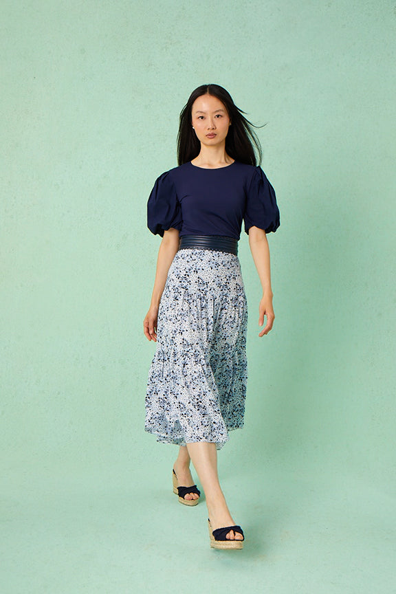 Tiered Midi Skirt - Blue Water Lily