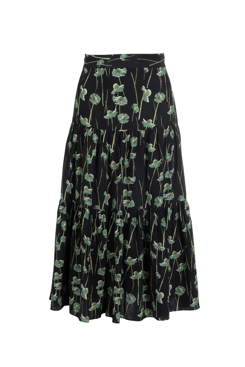 Tiered Midi Skirt - Lime Spanish Poppy