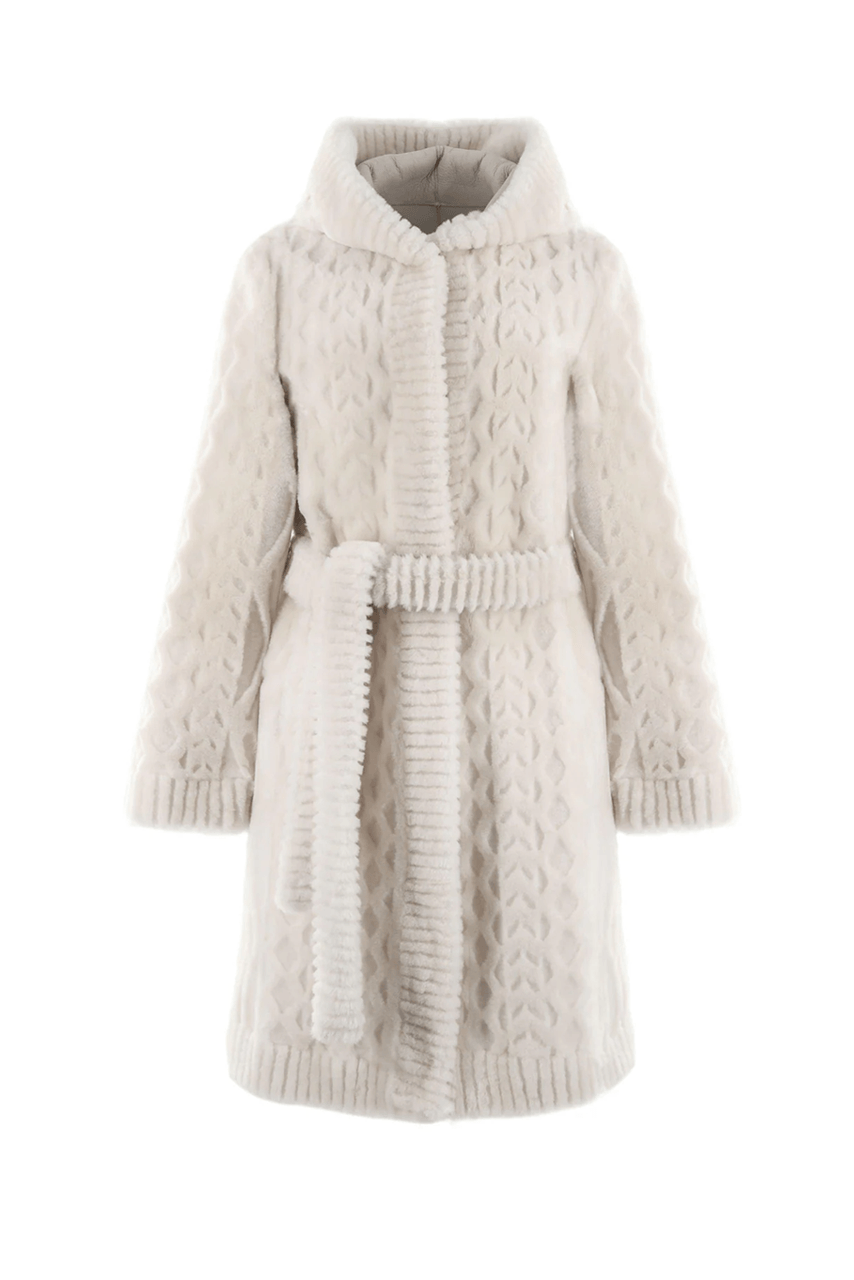 Grooved Shearling Coat - Ivory