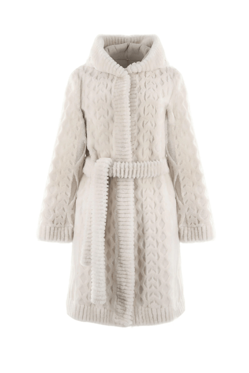 Grooved Shearling Coat - Ivory