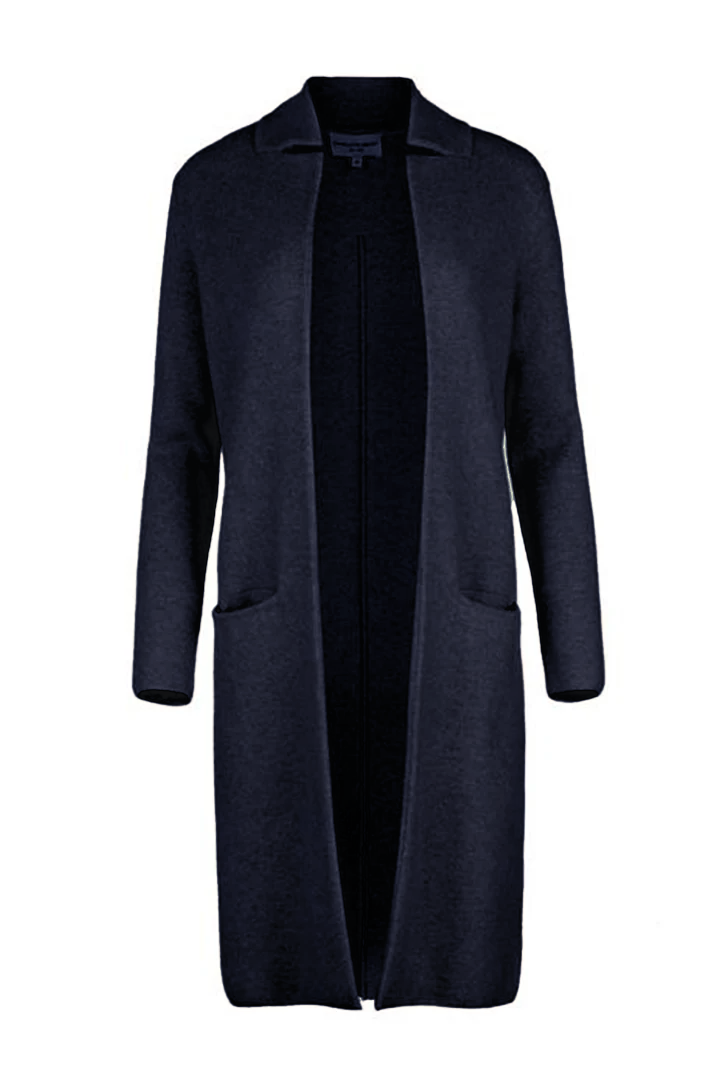 Notch Collar Cashmere Coat - Navy