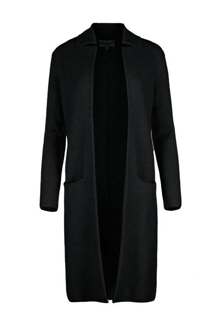 Notch Collar Cashmere Coat - Black