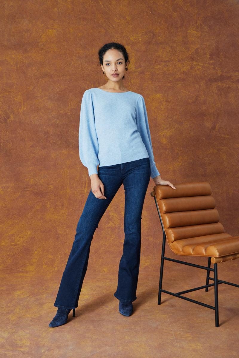 Ruched Long Sleeve Sweater - Icy Dawn