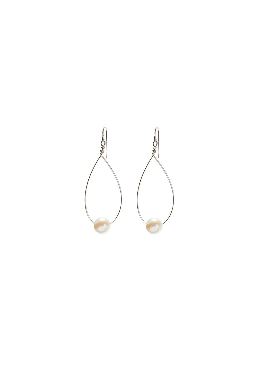 Oval Pearl Drop Earrings - Silver