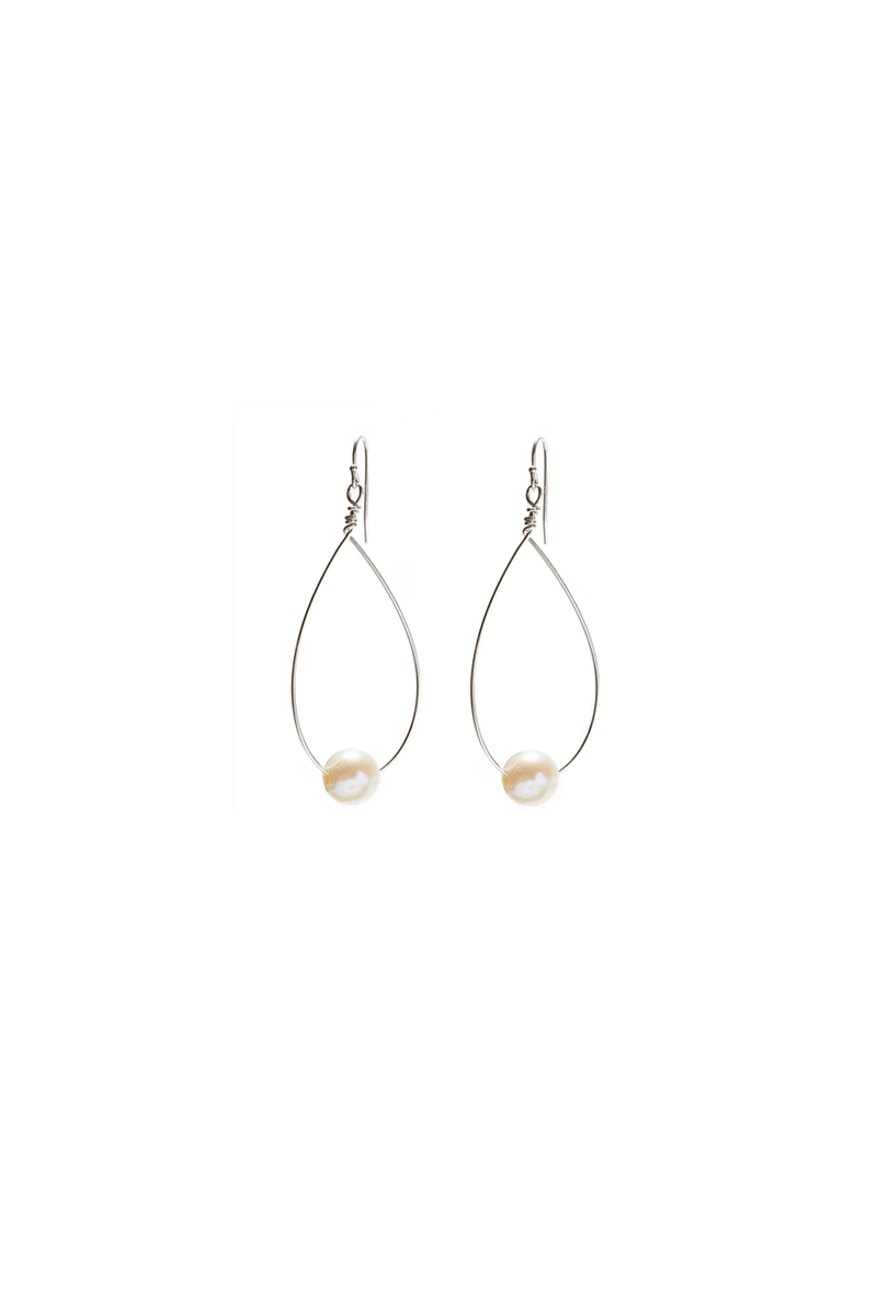 Oval Pearl Drop Earrings - Silver