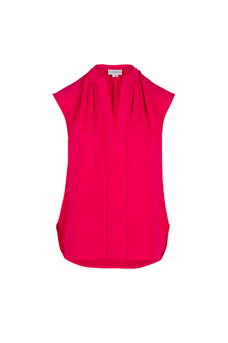 Sleeveless Gathered Blouse - Hot Pink