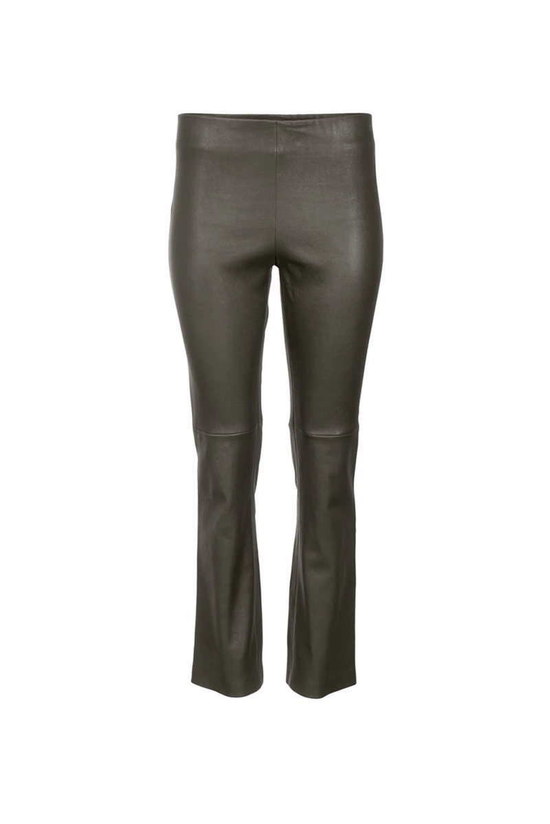 Leather Kick Flare Pant - Olive