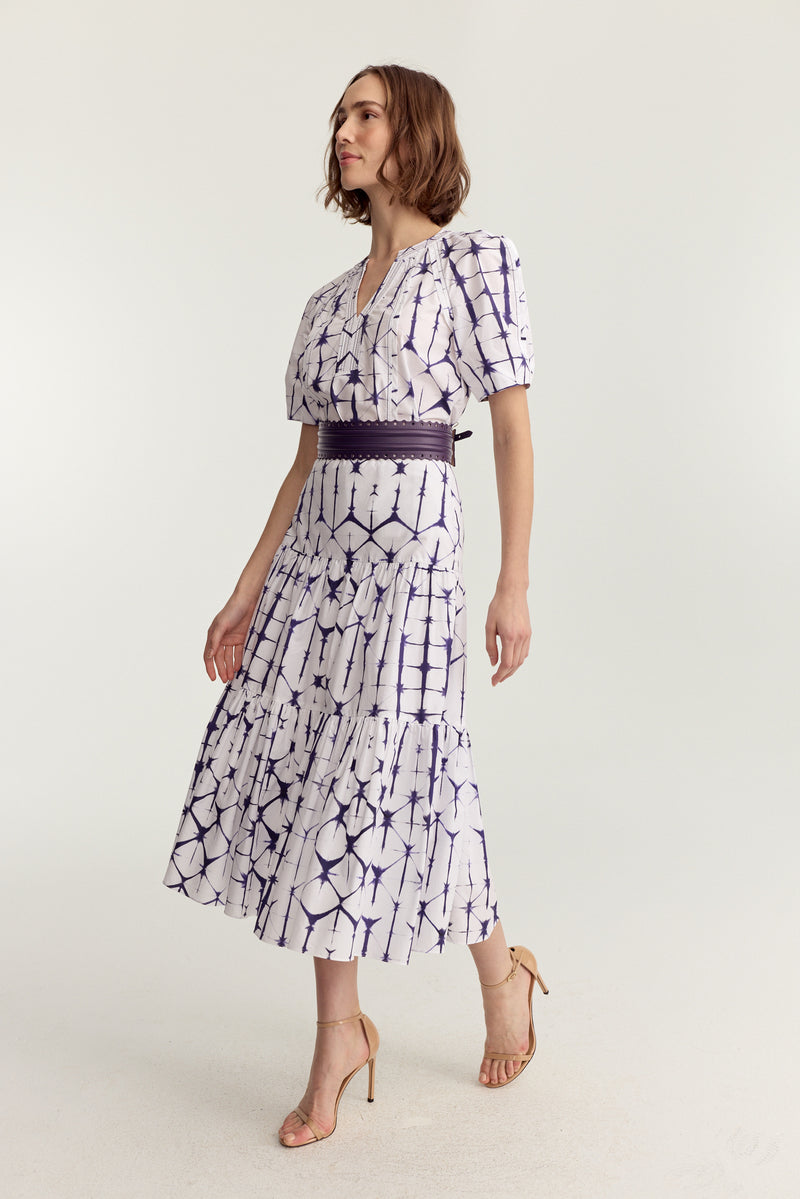 Tiered Midi Skirt -  Plum Shibori