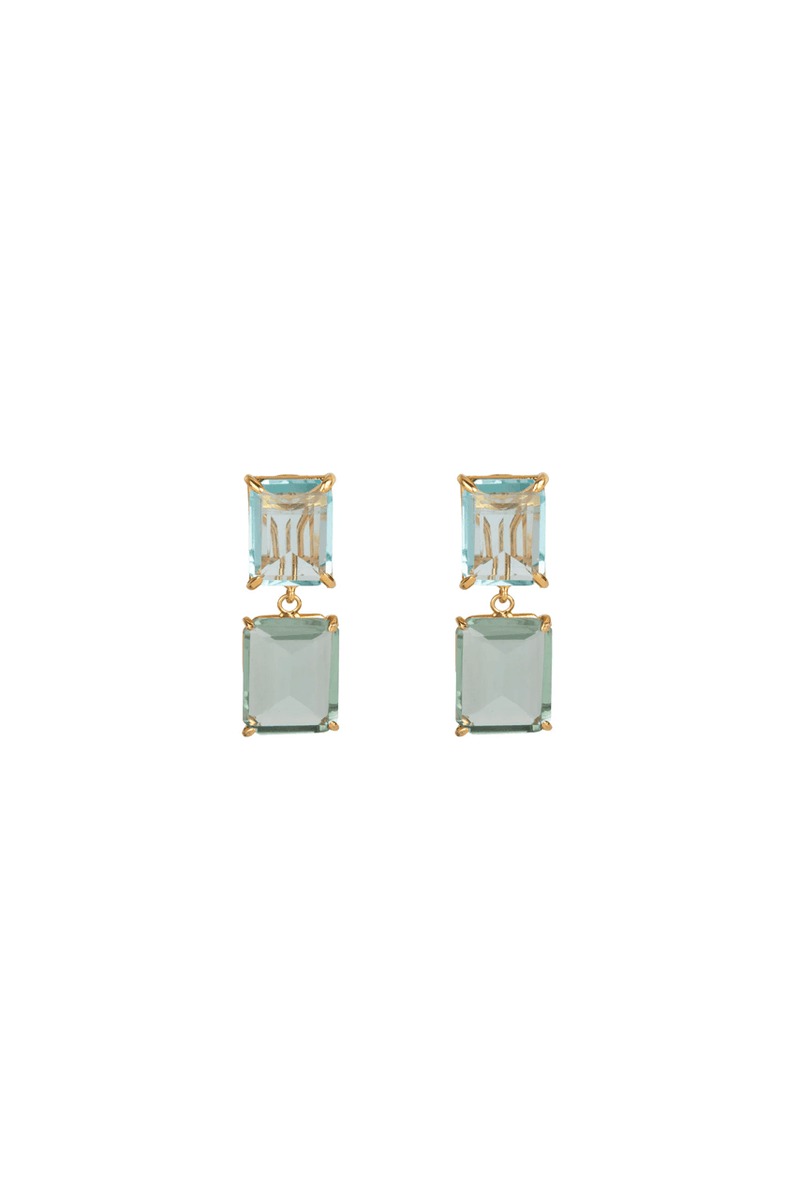 Emerald Duo Earrings - Blue Quartz, Green Amethyst