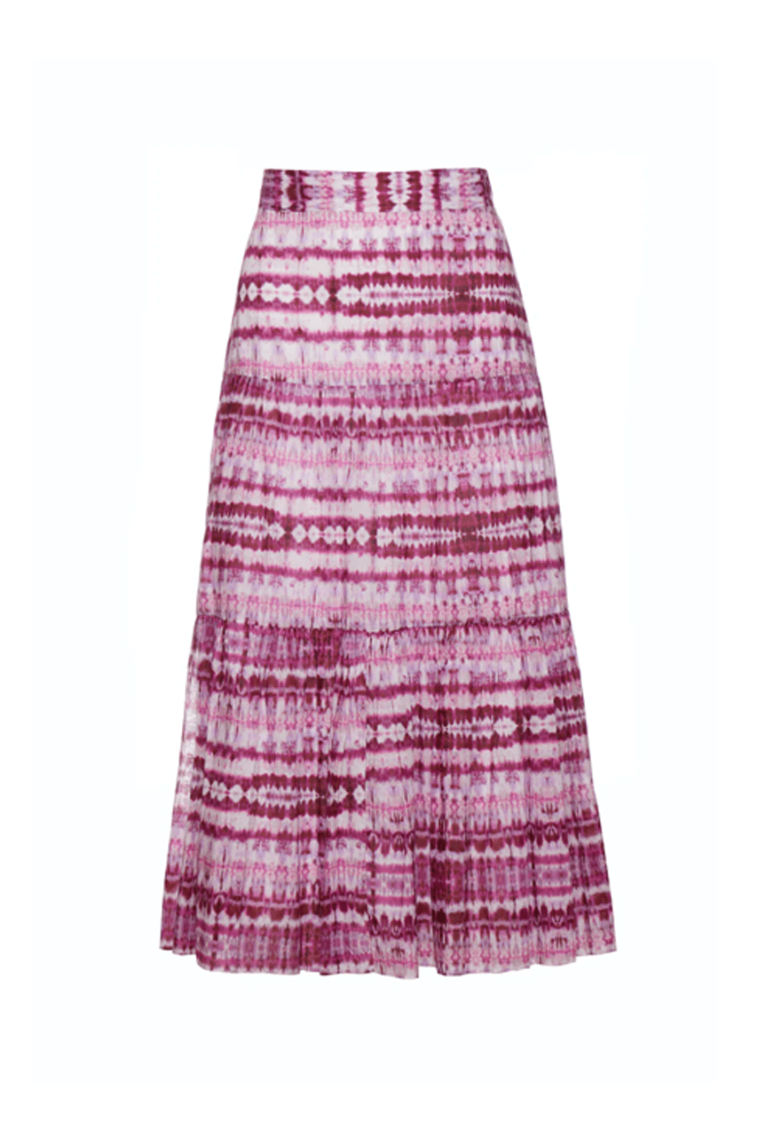 Tiered Midi Skirt - Pink Tie Dye