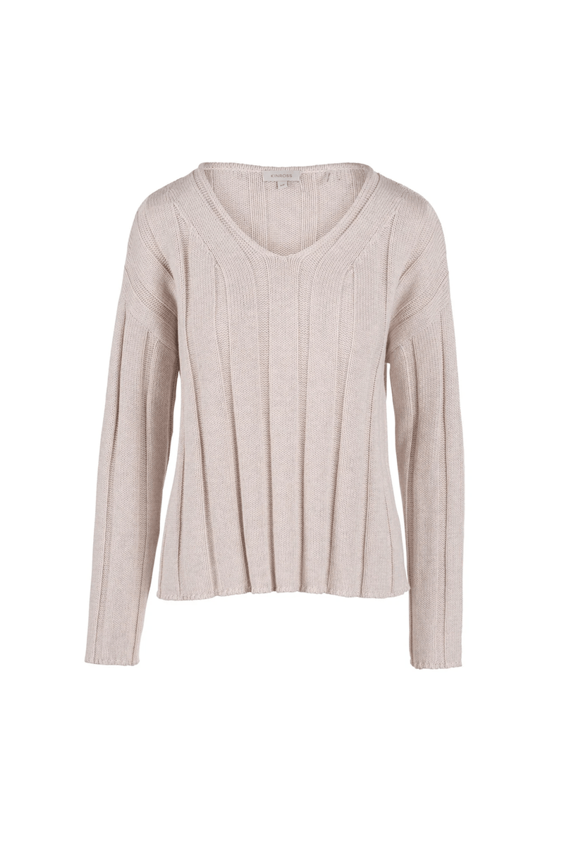 Wide Rib V Neck Sweater - Champagne