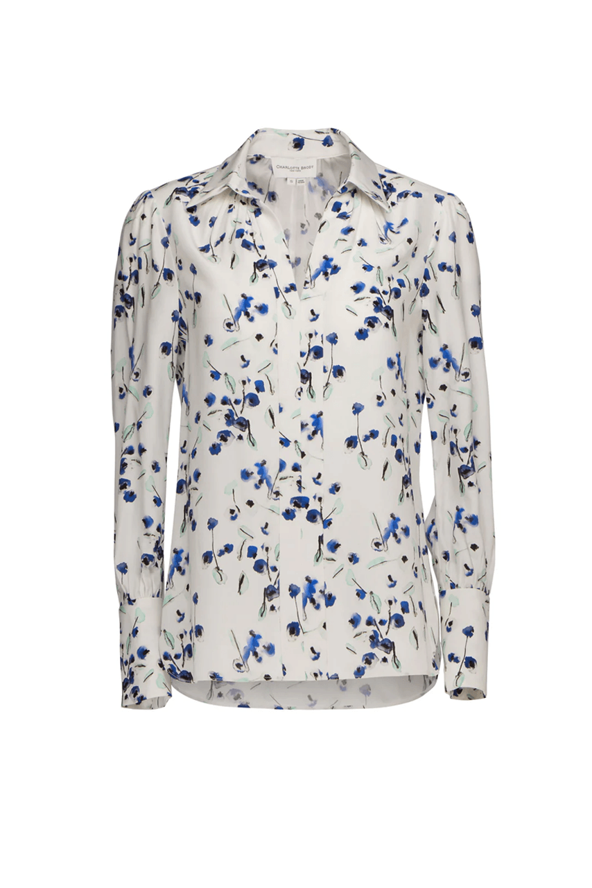 Laurel Blouse - Blue Watercolor Floral