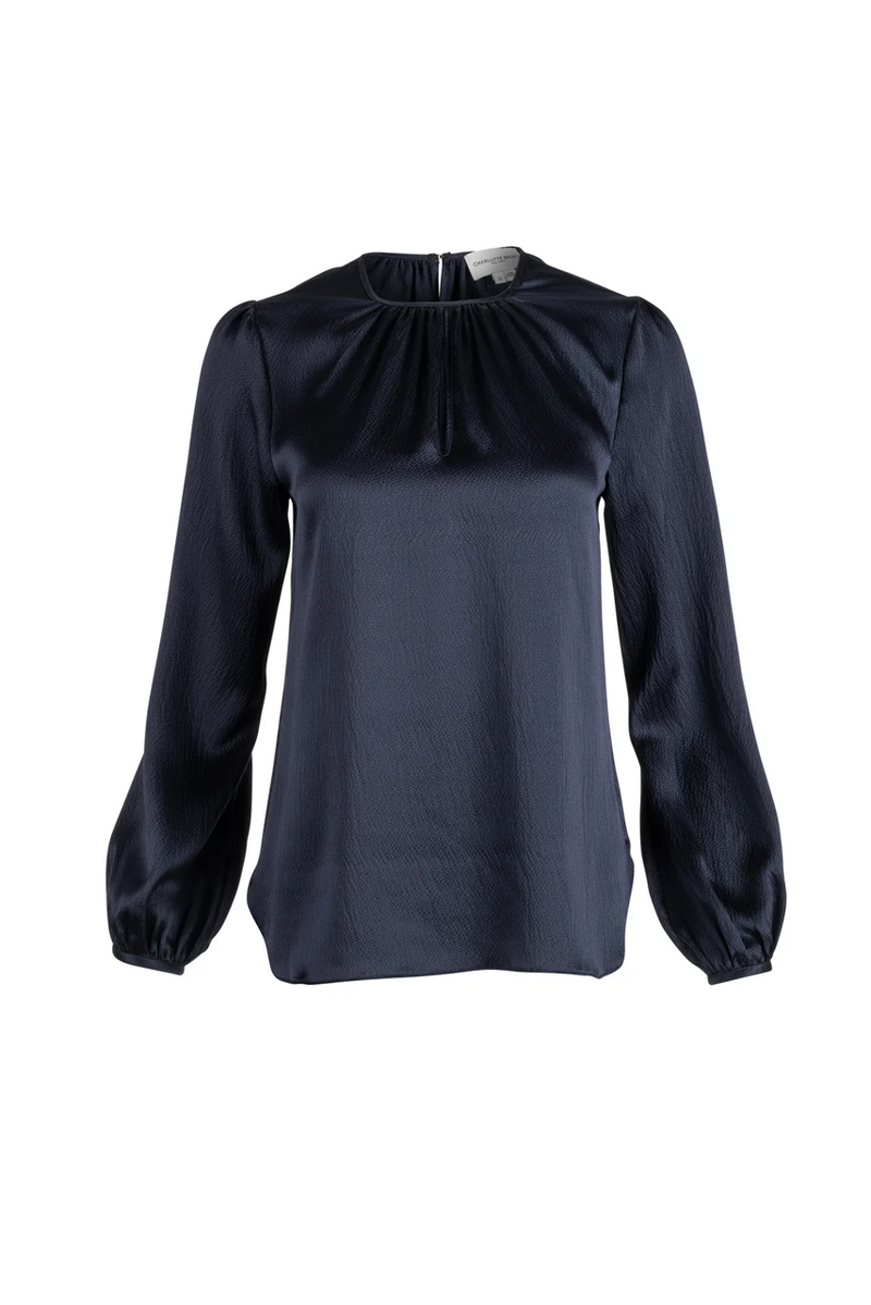 Keyhole Blouse - Navy Hammered