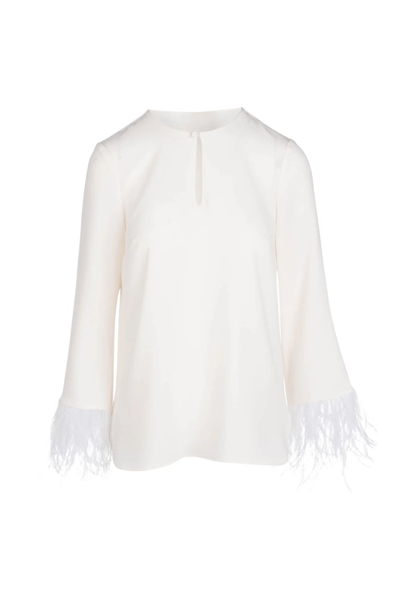 Flamingo Blouse - Ivory w/ Feathers